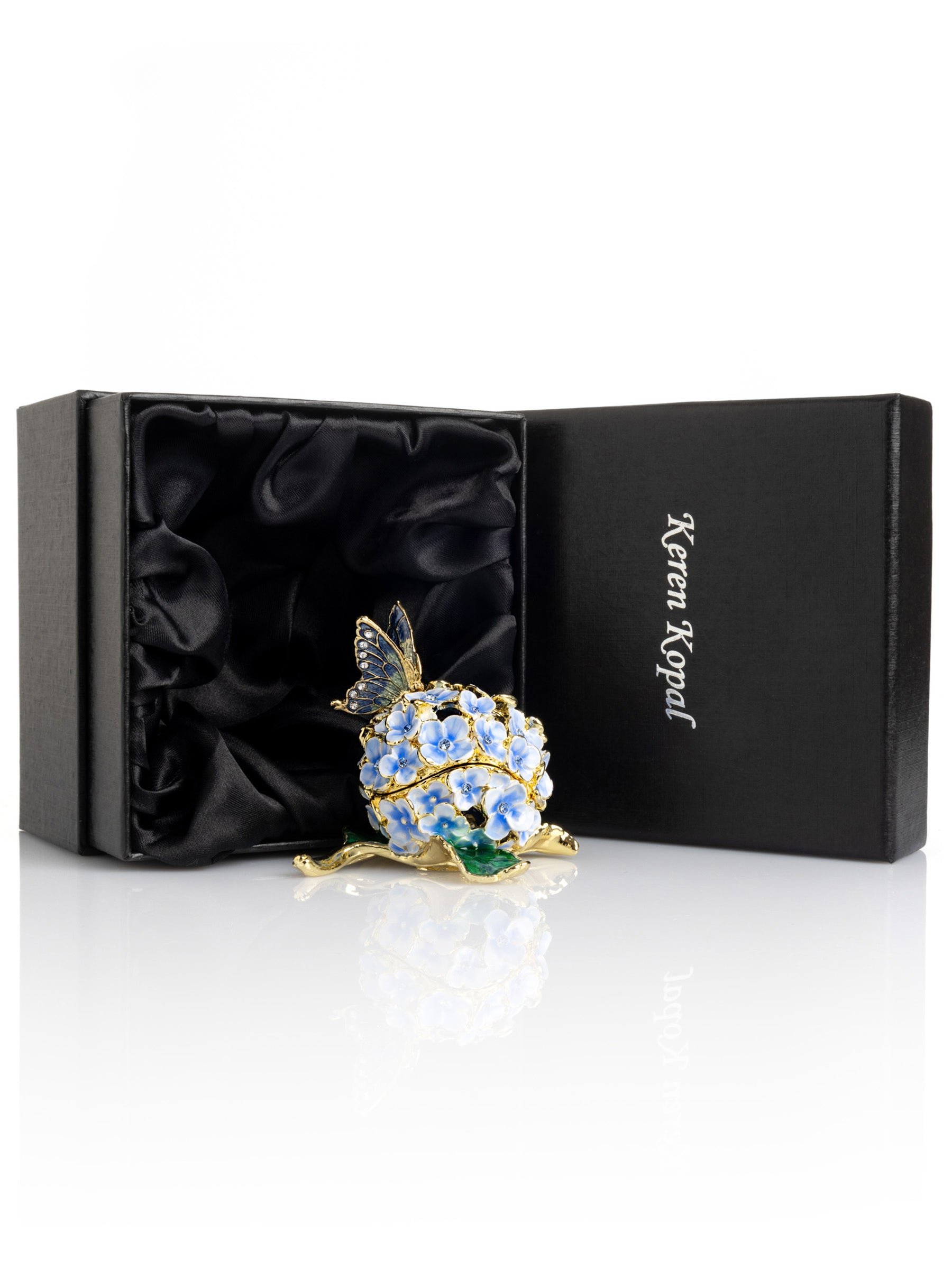 Keren Kopal Butterfly on Blue Flower Trinket Box