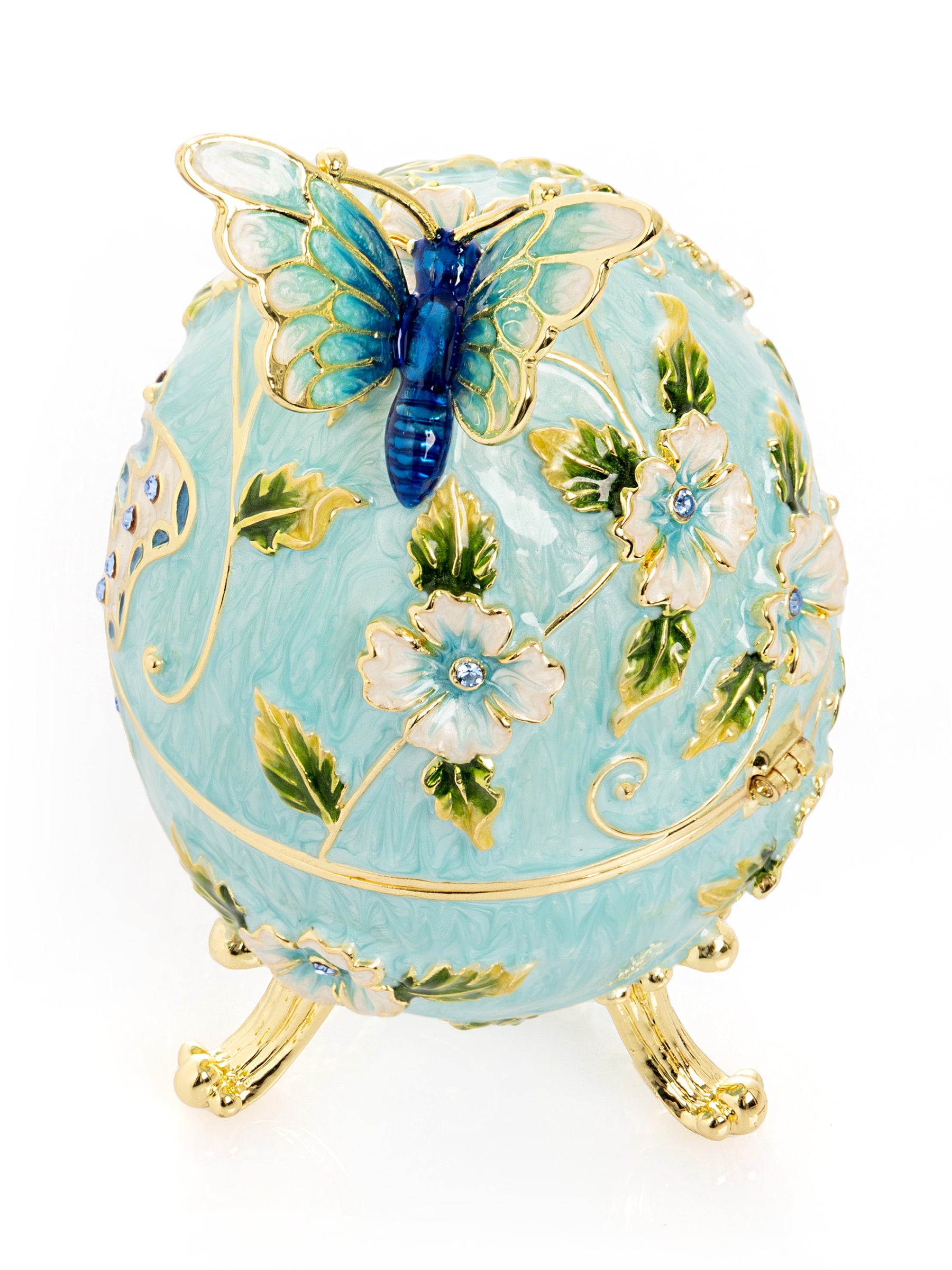 Turquoise Faberge Egg with Flowers and Butterfly