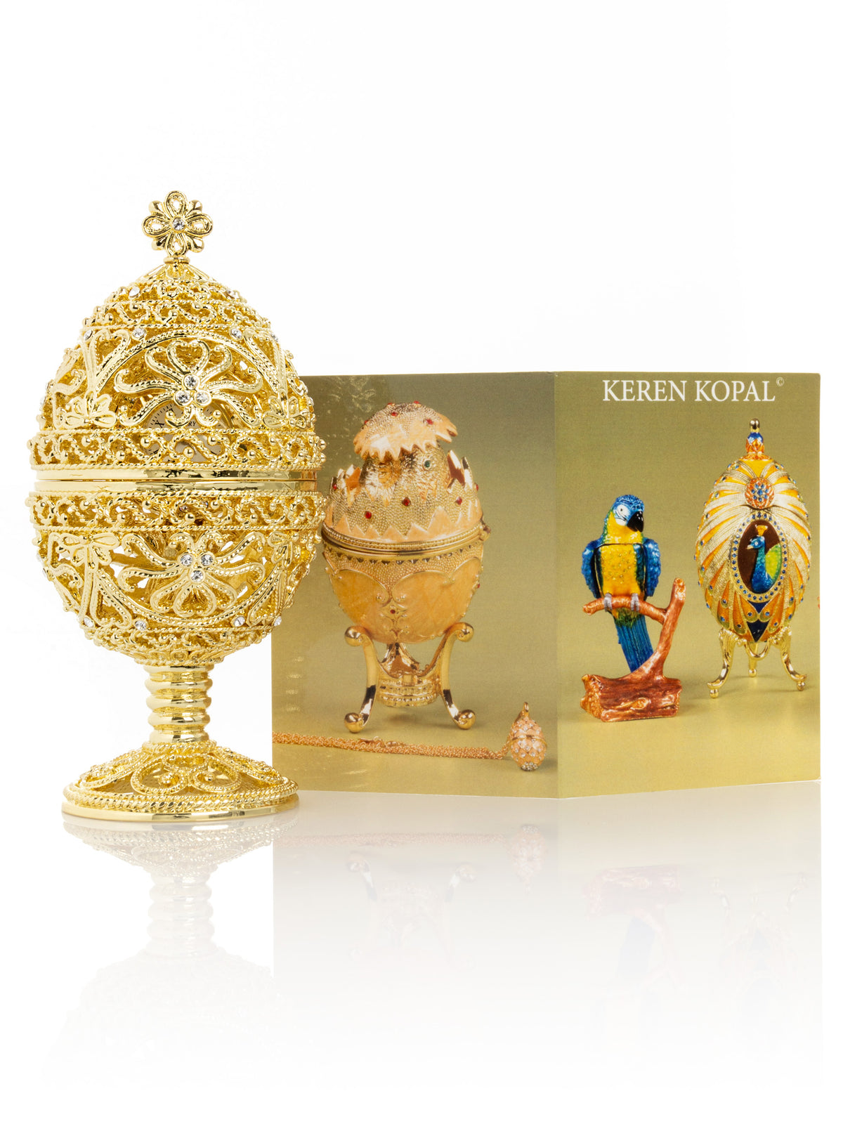 Keren Kopal Gold Faberge Egg with Clock Inside