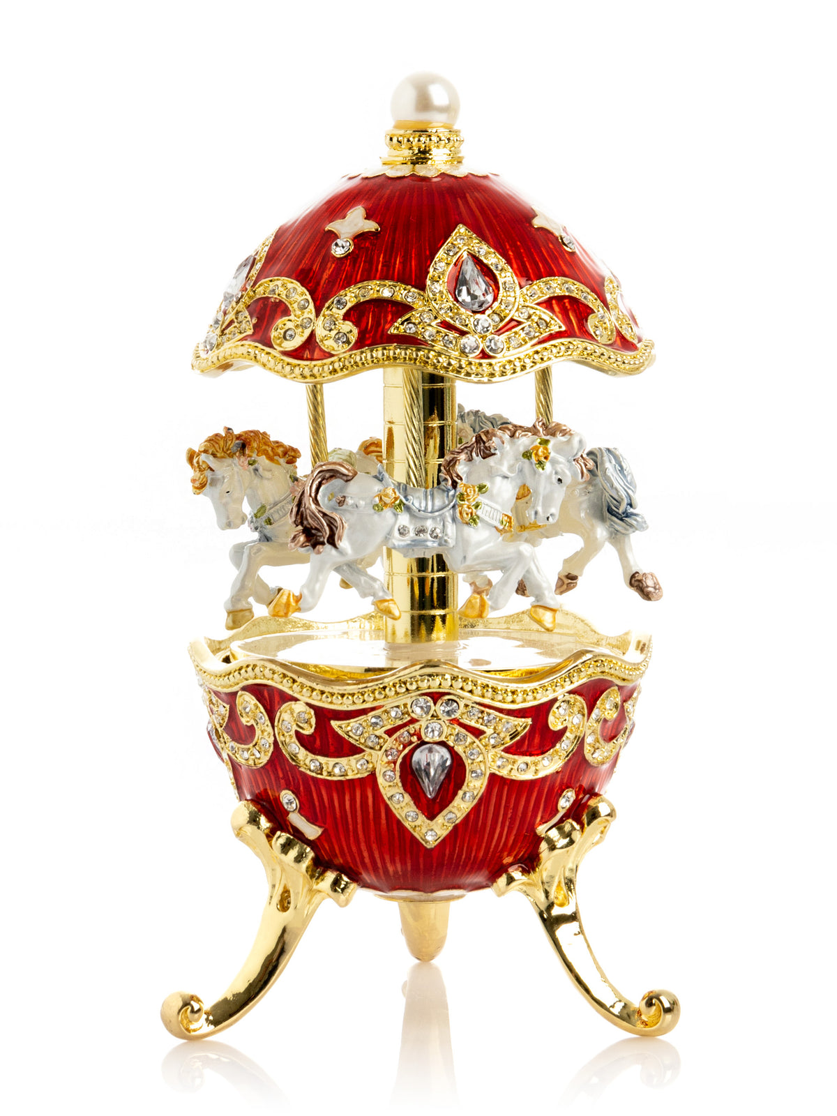 Keren Kopal Red Wind up Horse Carousel Faberge Style Egg