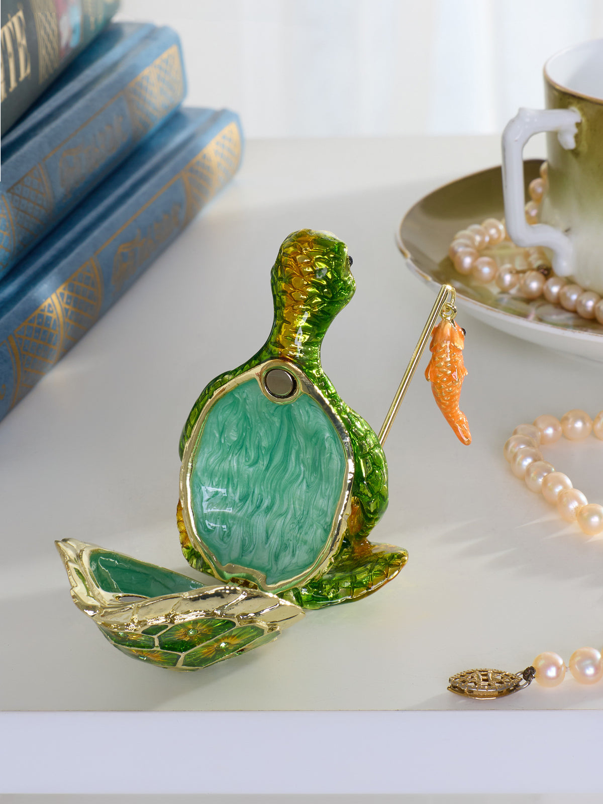 Keren Kopal Turtle Fishing for a Goldfish Trinket Box