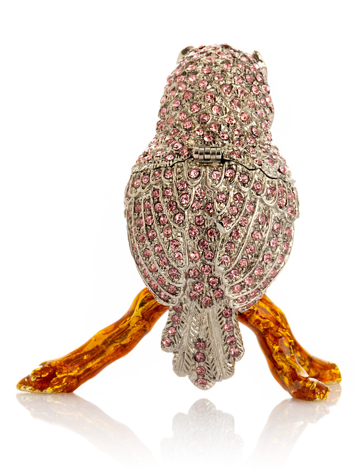 Keren Kopal Pink & Silver Crystal Owl on Amber Tree Branch Trinket Box