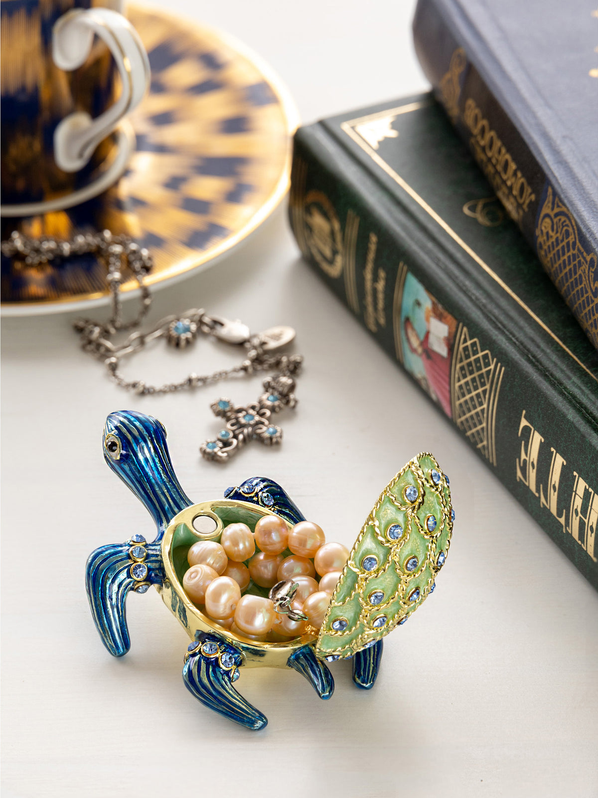 Keren Kopal Golden Shell Blue Turtle Trinket Box