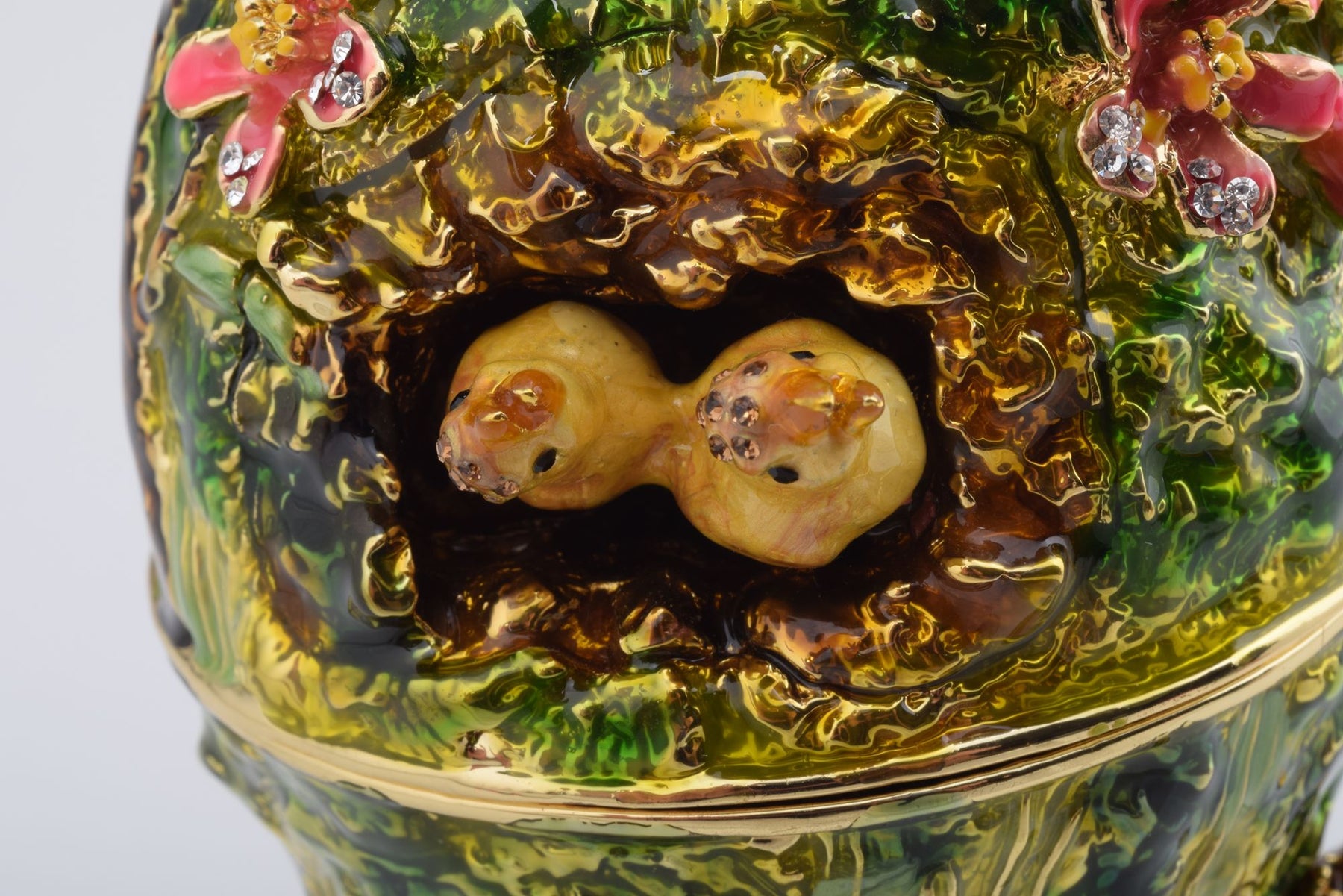 Keren Kopal Bird Nest Faberge Style Egg with a Perl on Top