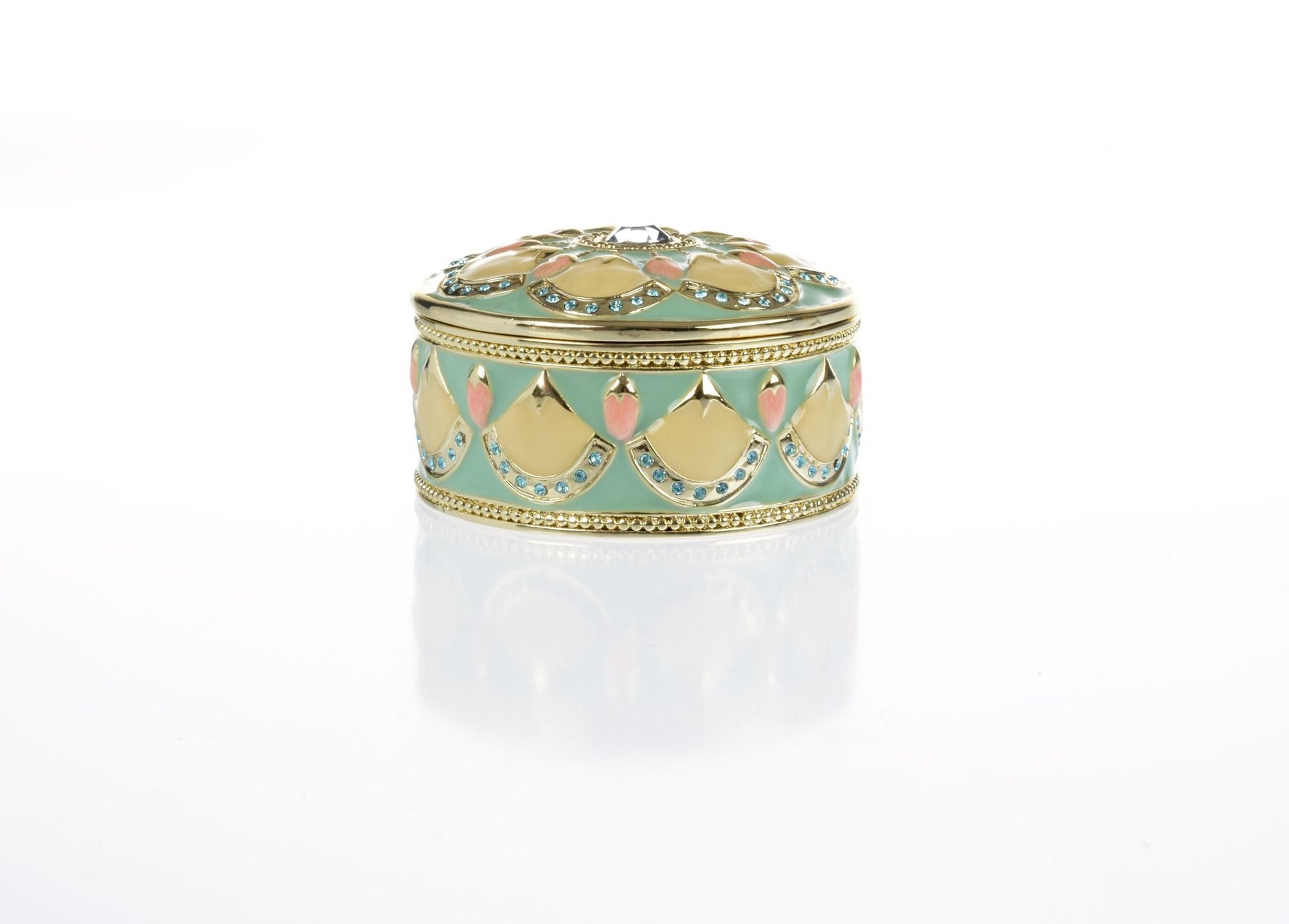 Keren Kopal Round Green turquoise Beautiful Decorated Trinket Box