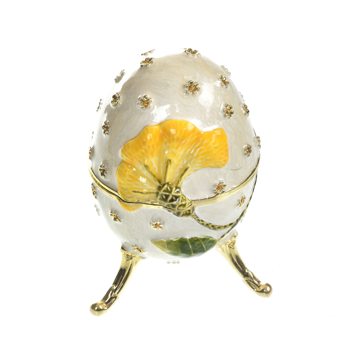 Keren Kopal White with Yellow flower Music box Fur Elise by Beethoven Faberge Egg