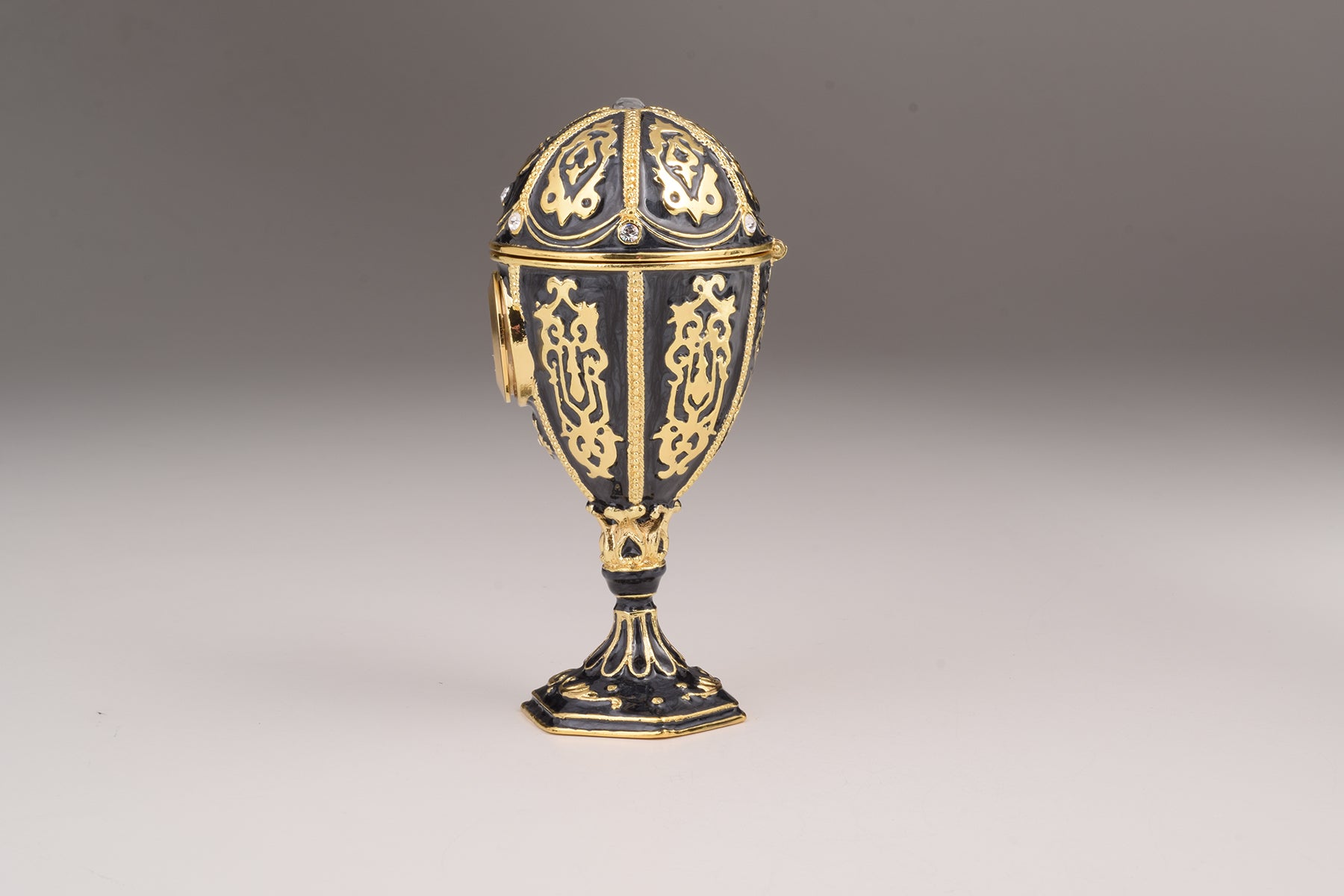 Keren Kopal Black Faberge Egg with Clock