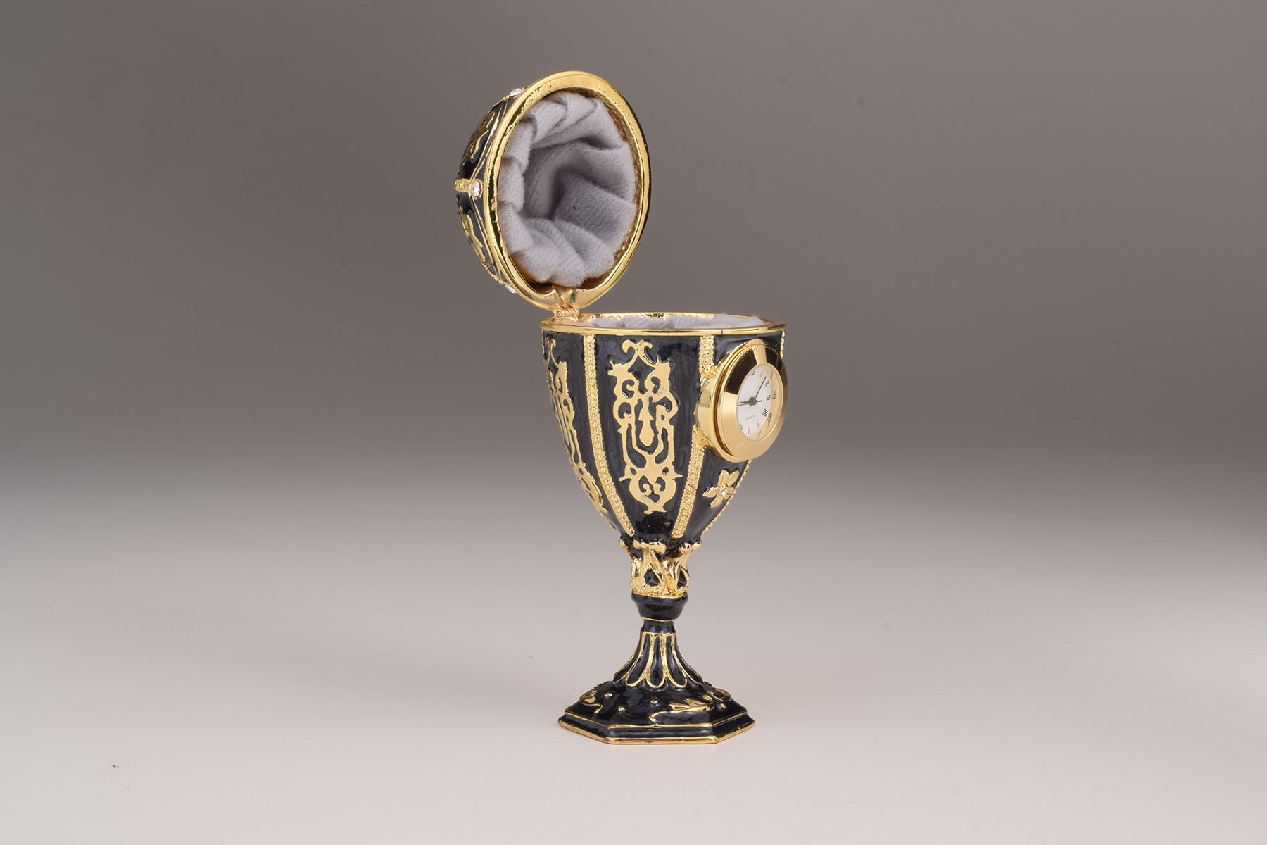 Keren Kopal Black Faberge Egg with Clock