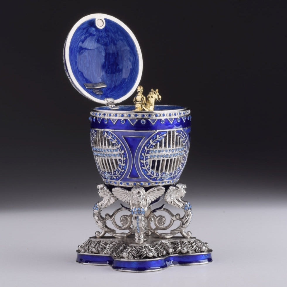Keren Kopal Blue Russian Egg with Man Riding Horse Surprise Inside