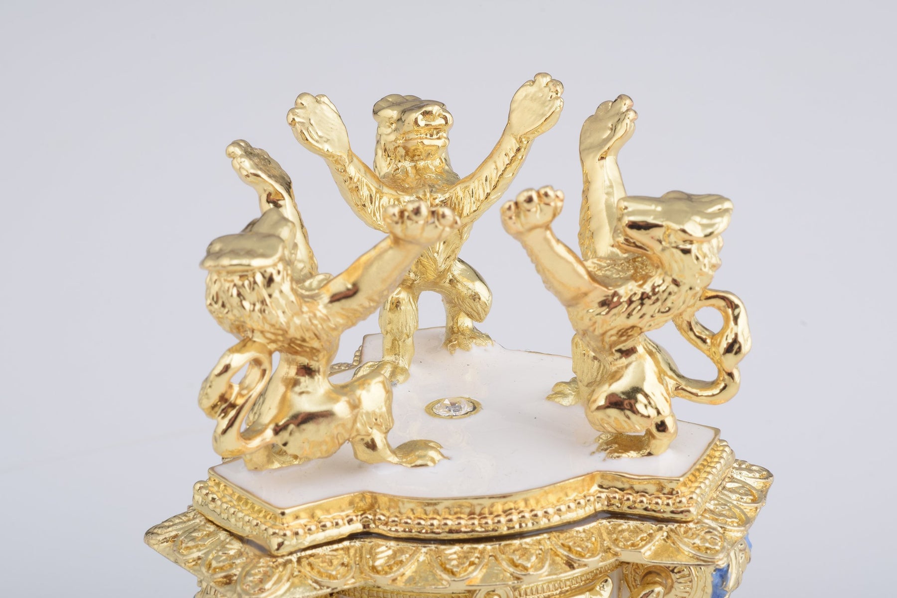 Keren Kopal White Faberge Egg with an Elephant on Top