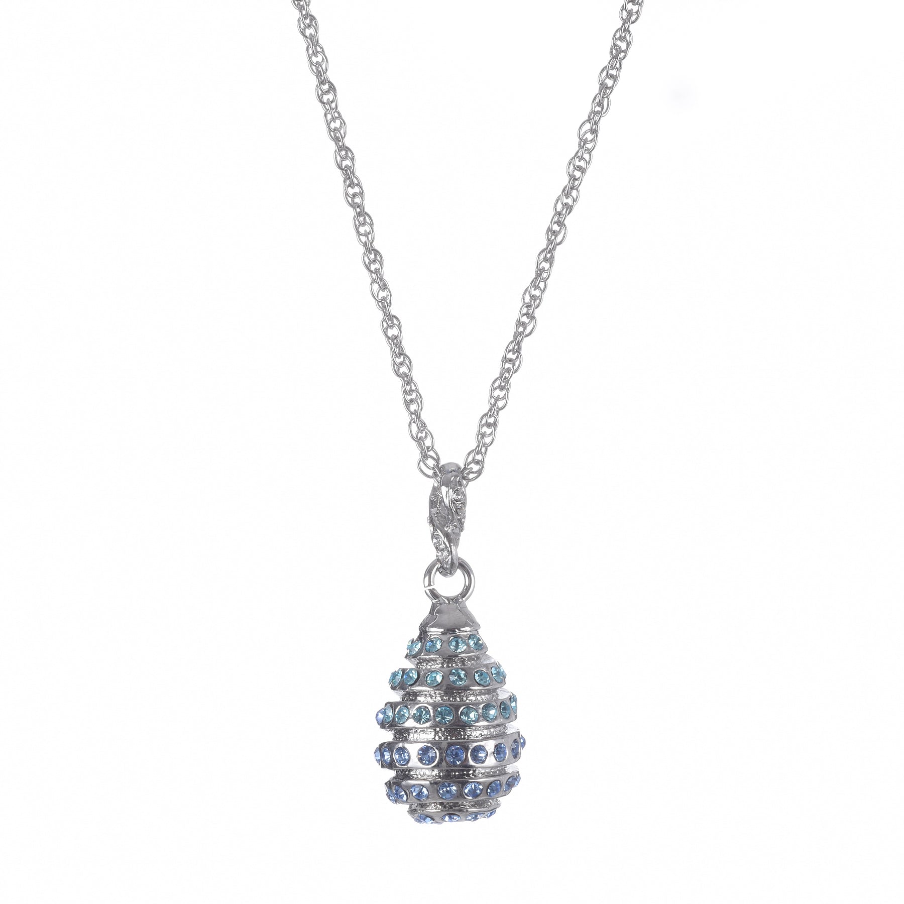 Keren Kopal Silver Egg with blue crystals Pendant Necklace