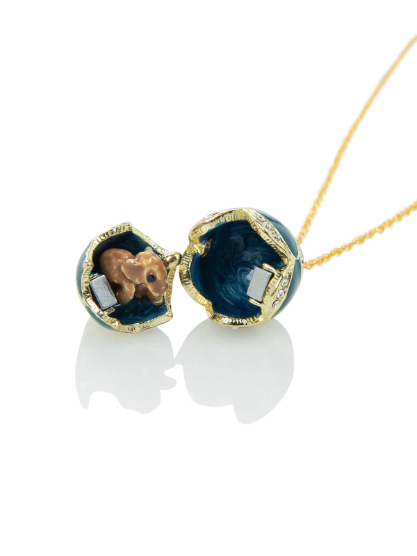 Gold & Light Blue Egg Pendant Necklace