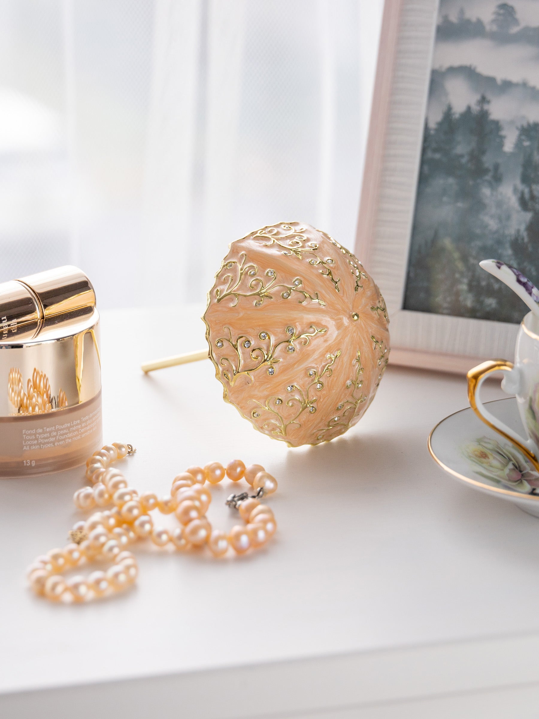 Keren Kopal Pink Umbrella Trinket Box Handmade with Swarovski Crystals