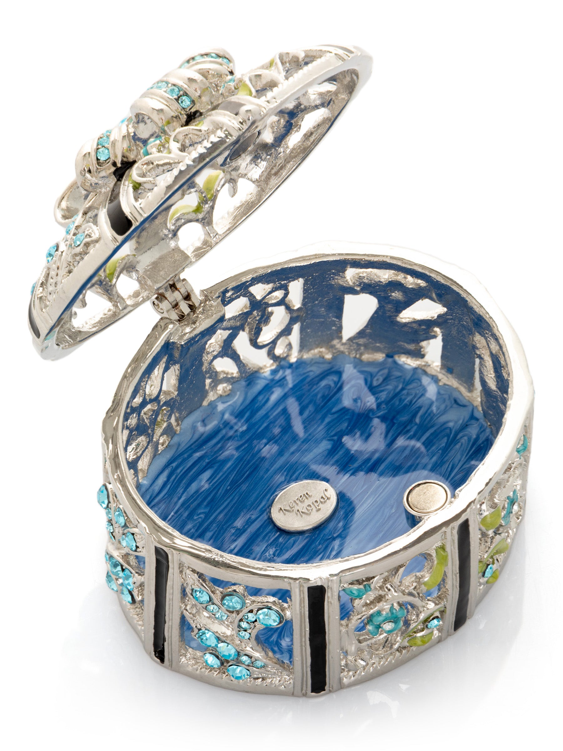 Silver Box with Blue Flowers