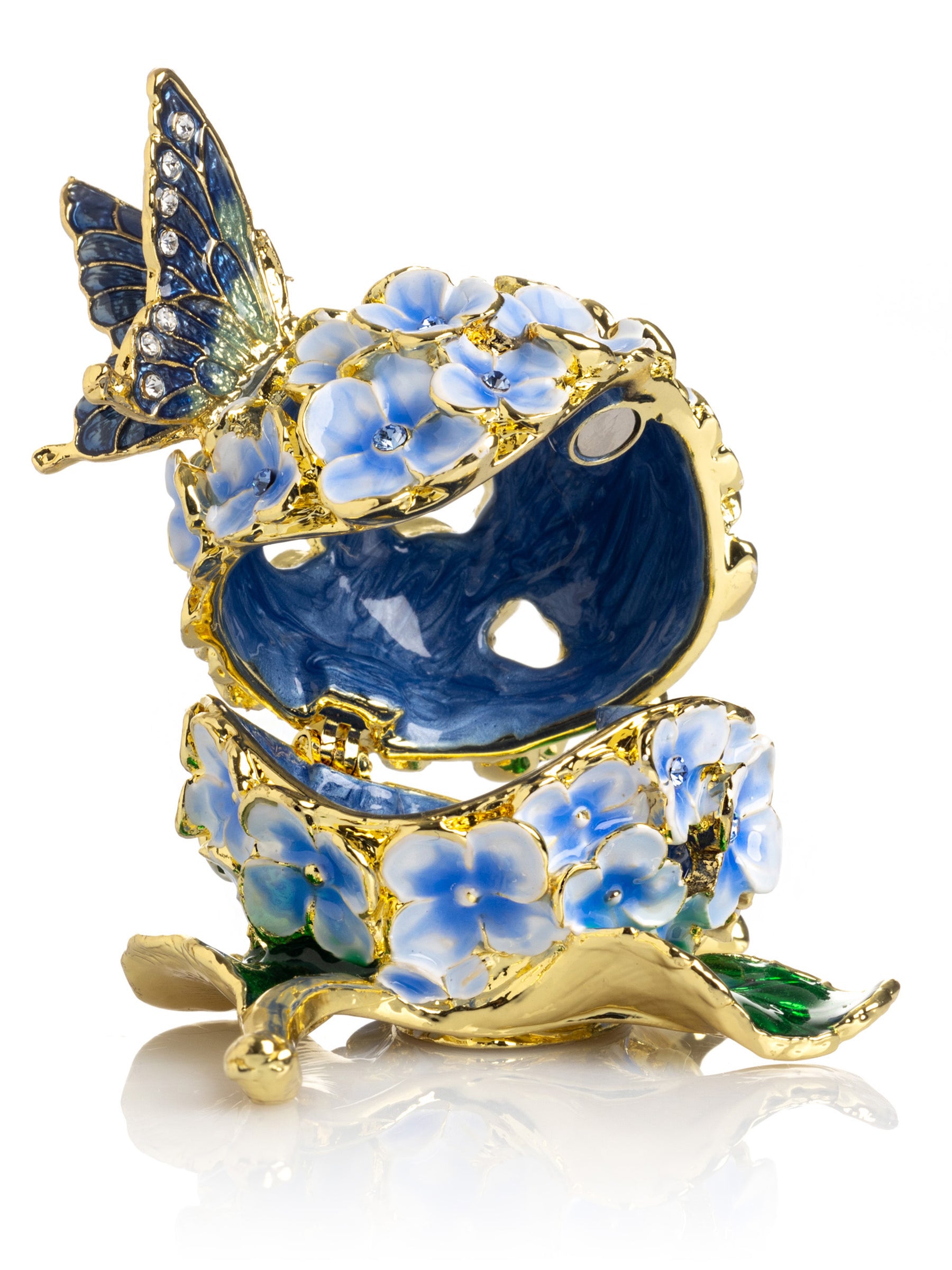 Butterfly on Blue Flower Trinket Box