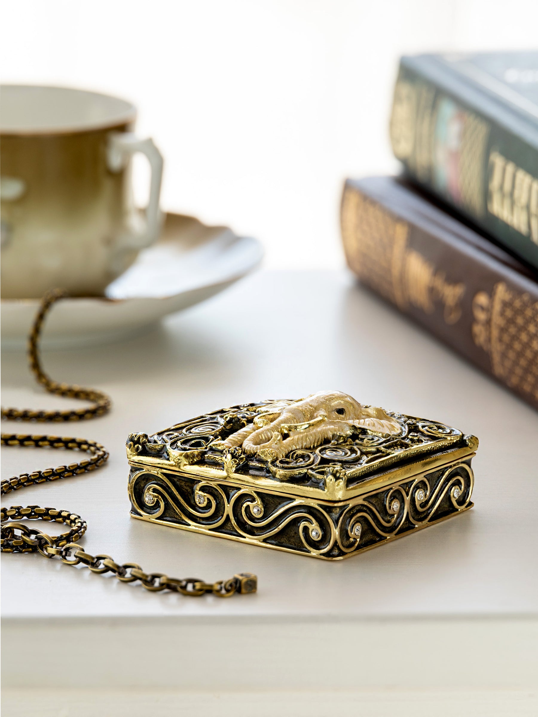 Keren Kopal Brown and Gold trinket Box Elephant