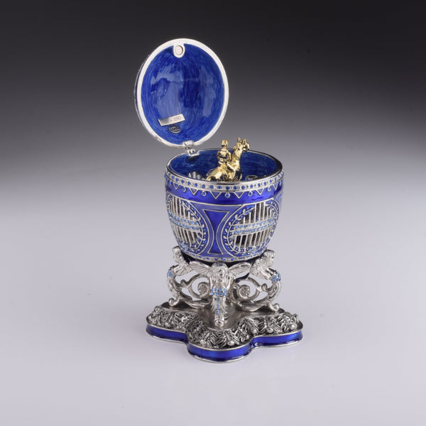 Blue Russian Egg with Man Riding Horse Surprise Inside