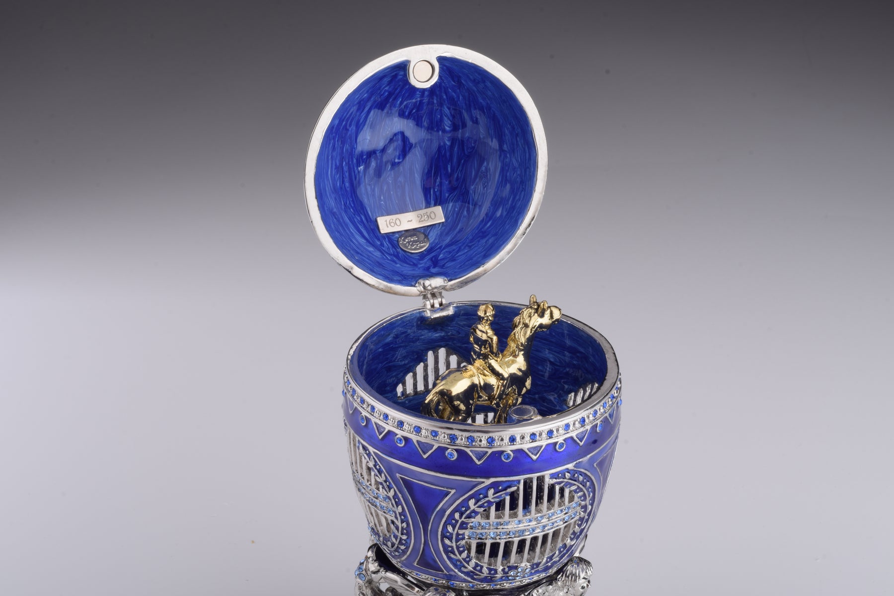 Keren Kopal Blue Russian Egg with Man Riding Horse Surprise Inside