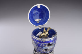 Keren Kopal Blue Russian Egg with Man Riding Horse Surprise Inside