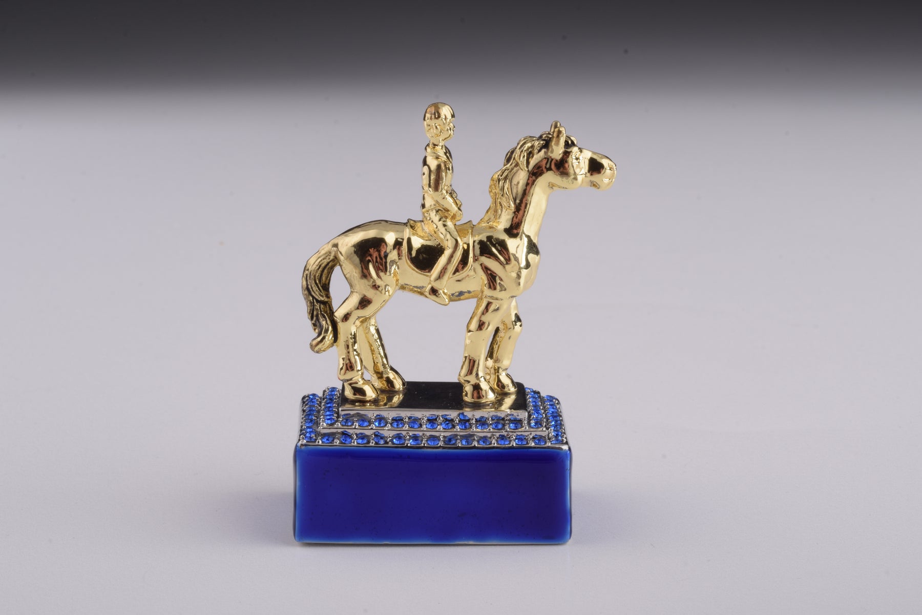 Keren Kopal Blue Russian Egg with Man Riding Horse Surprise Inside