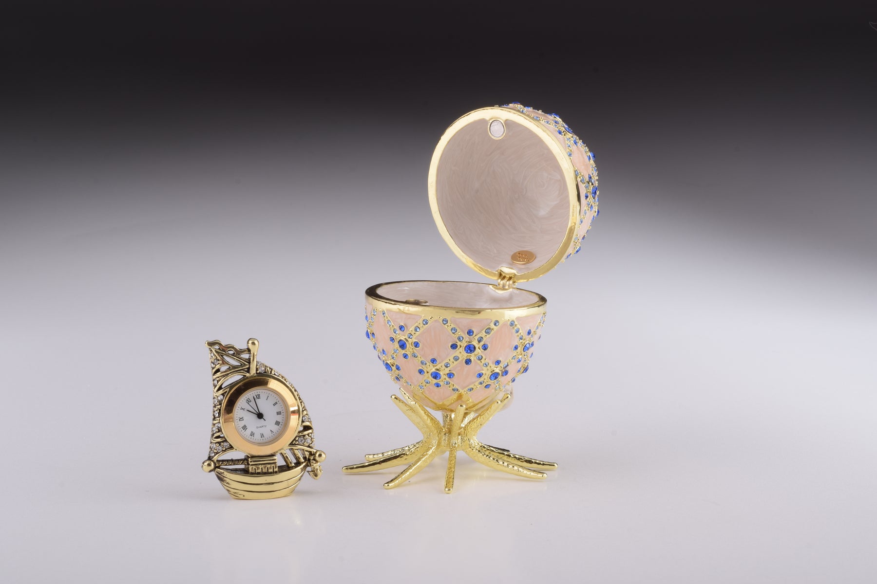 Keren Kopal Pink Faberge Egg with Clock Inside