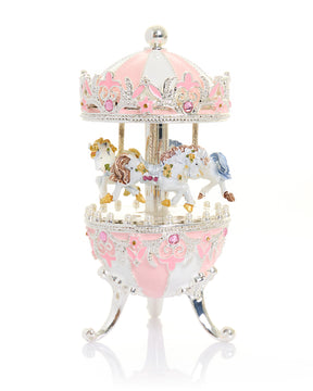 Pink Faberge Egg with Wind up Horse Carousel