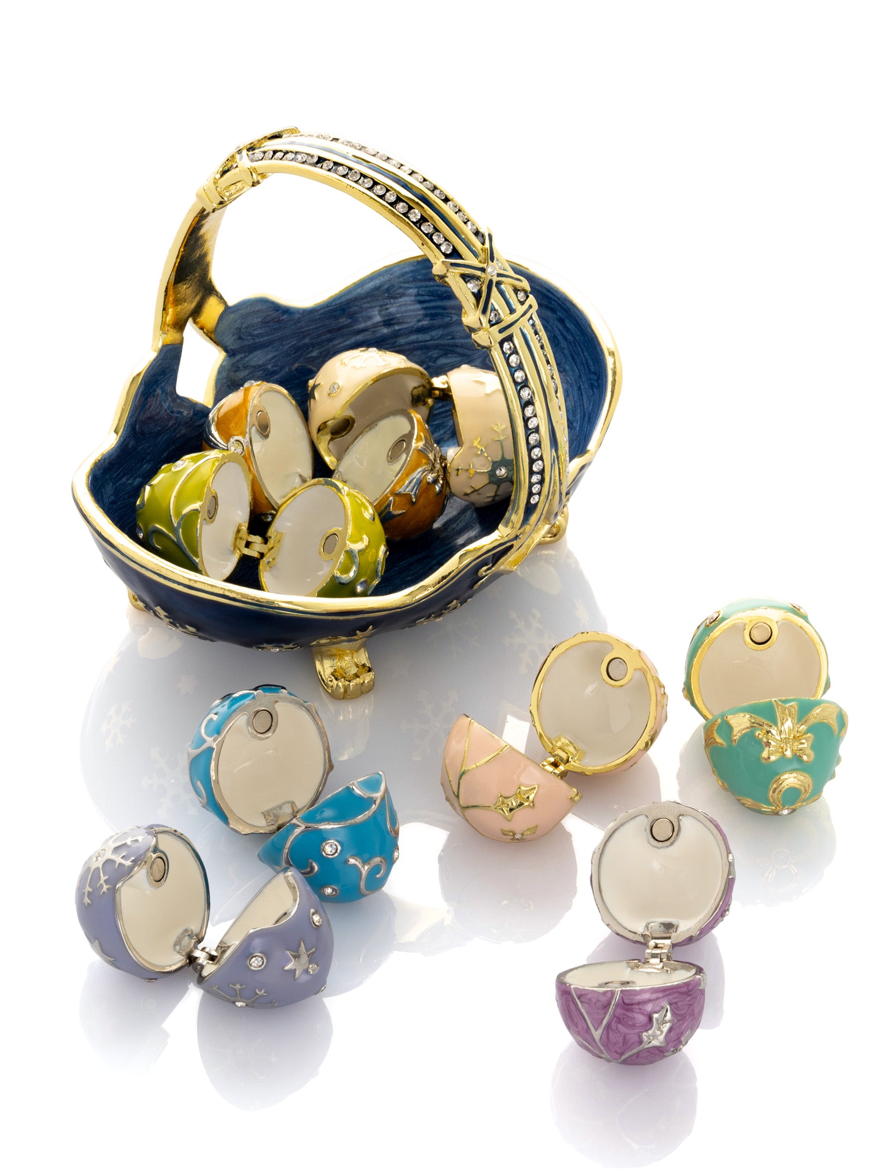 Keren Kopal Blue Basket Carring Small Faberge Eggs