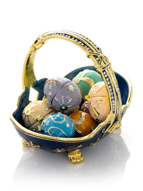 Keren Kopal Blue Basket Carring Small Faberge Eggs