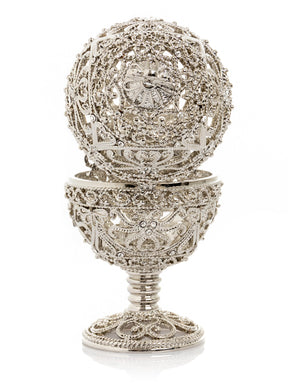 Keren Kopal Silver Faberge Egg with Clock Inside