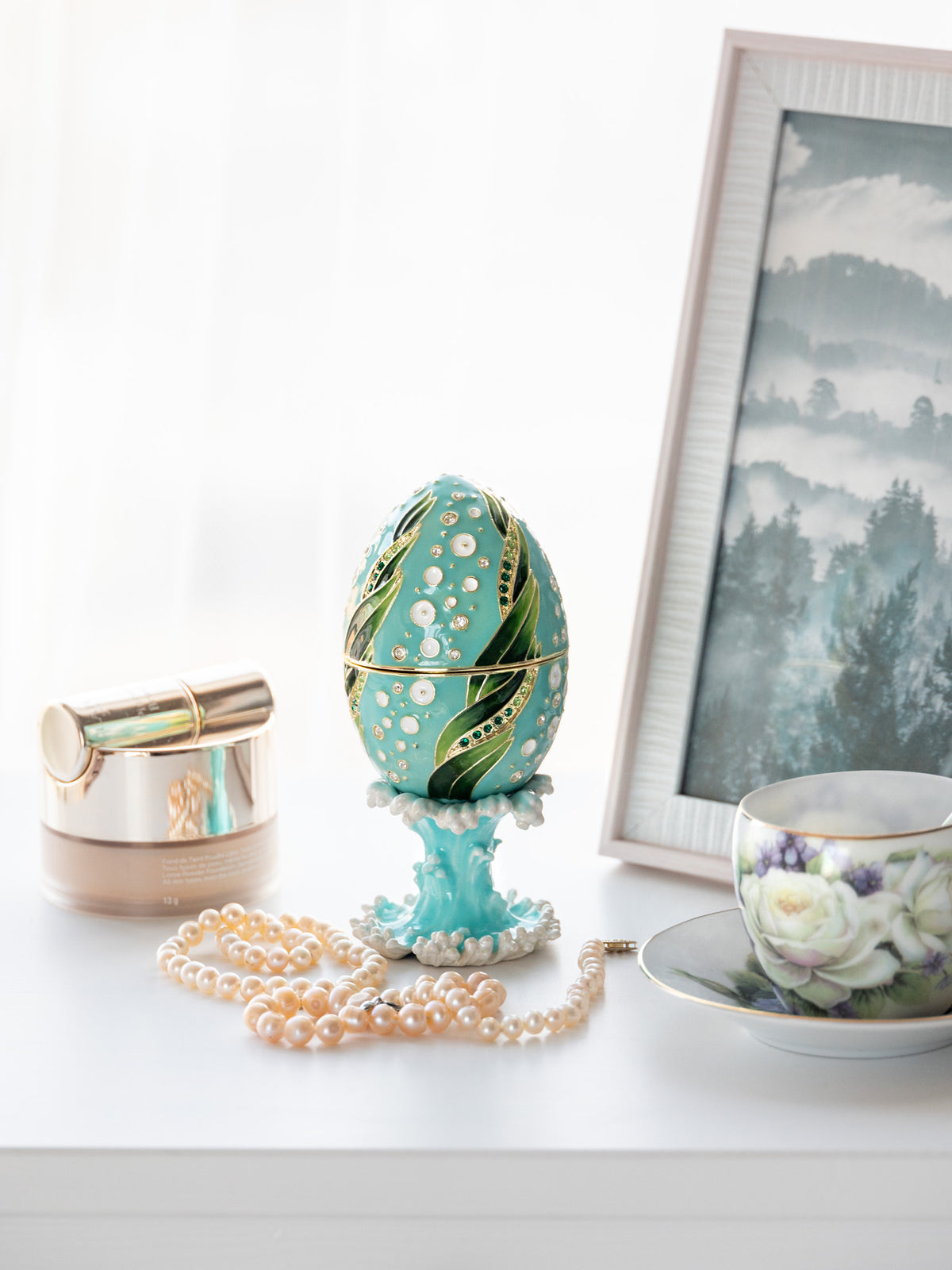 Turquoise Faberge Egg with 2 Frogs Surprise Inside