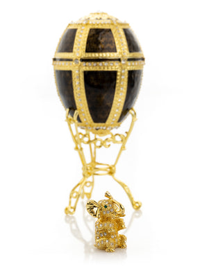 Black & Gold Egg with a Gold crystals Elephant