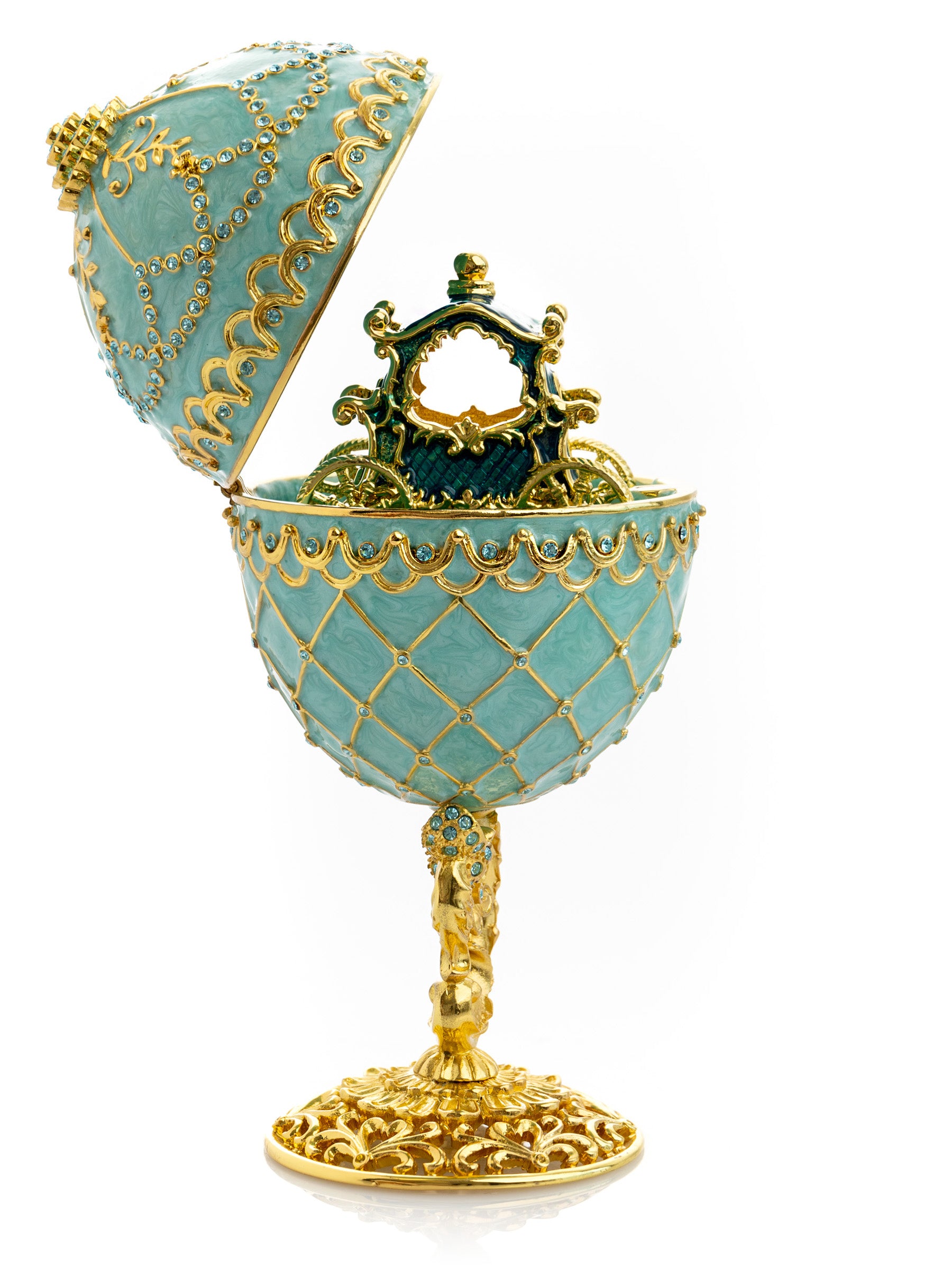 Gold & turquoise Egg with Royal Carriage