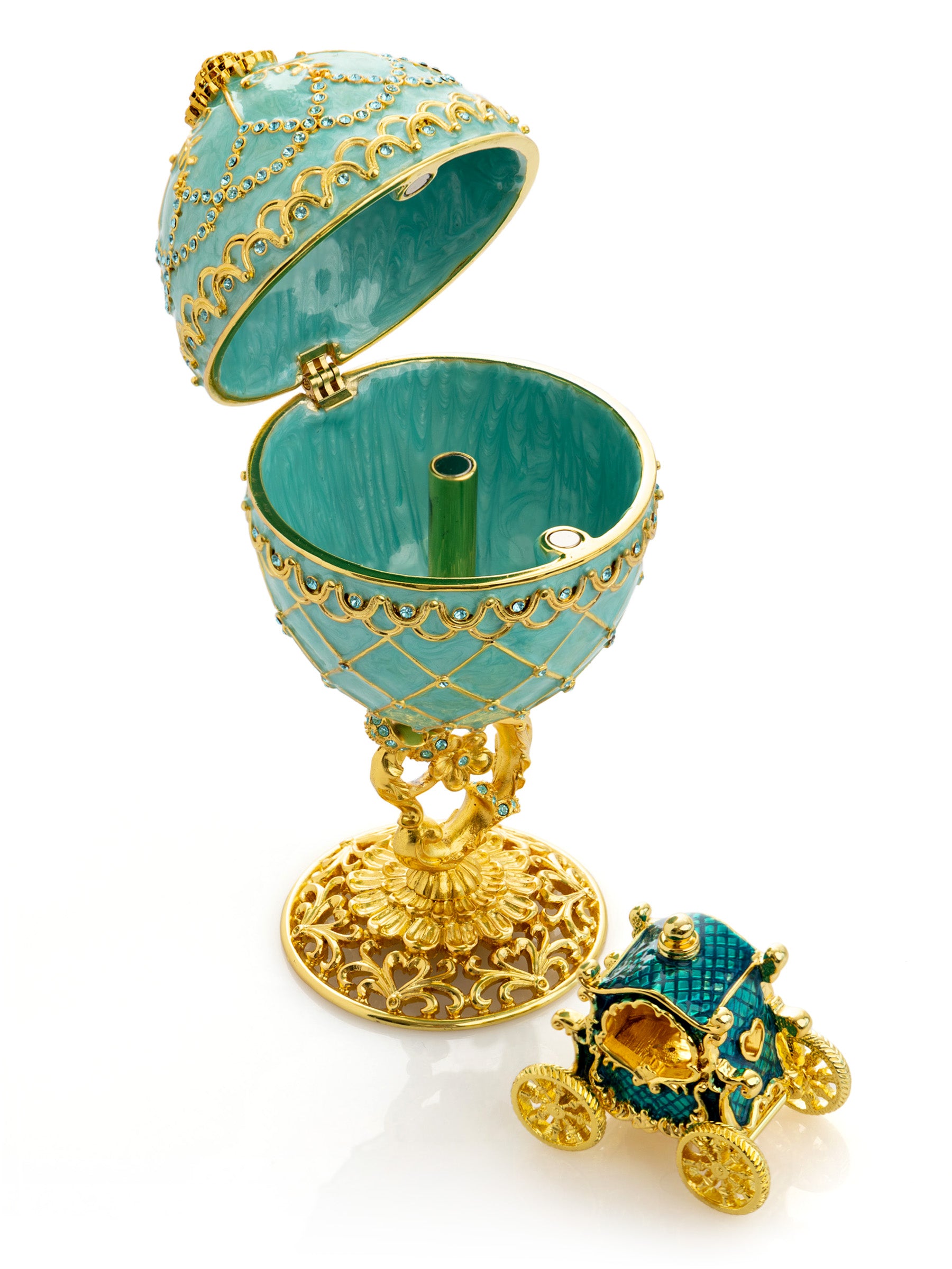 Gold & turquoise Egg with Royal Carriage