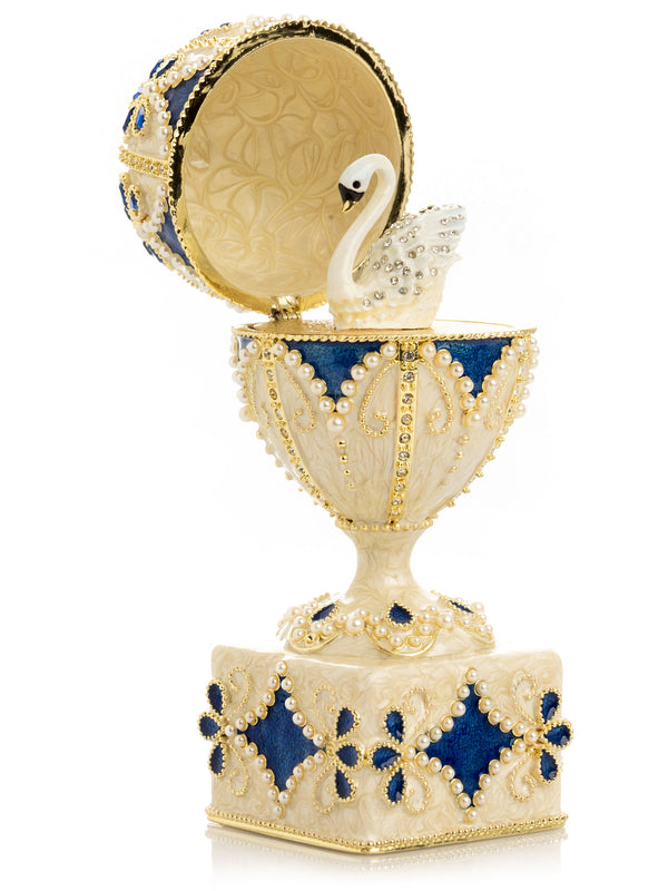 Pearl Beige Faberge Egg with Swan Hidden compartment