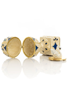 Keren Kopal Pearl Beige Faberge Egg with Swan Hidden compartment