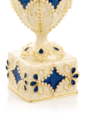 Keren Kopal Pearl Beige Faberge Egg with Swan Hidden compartment
