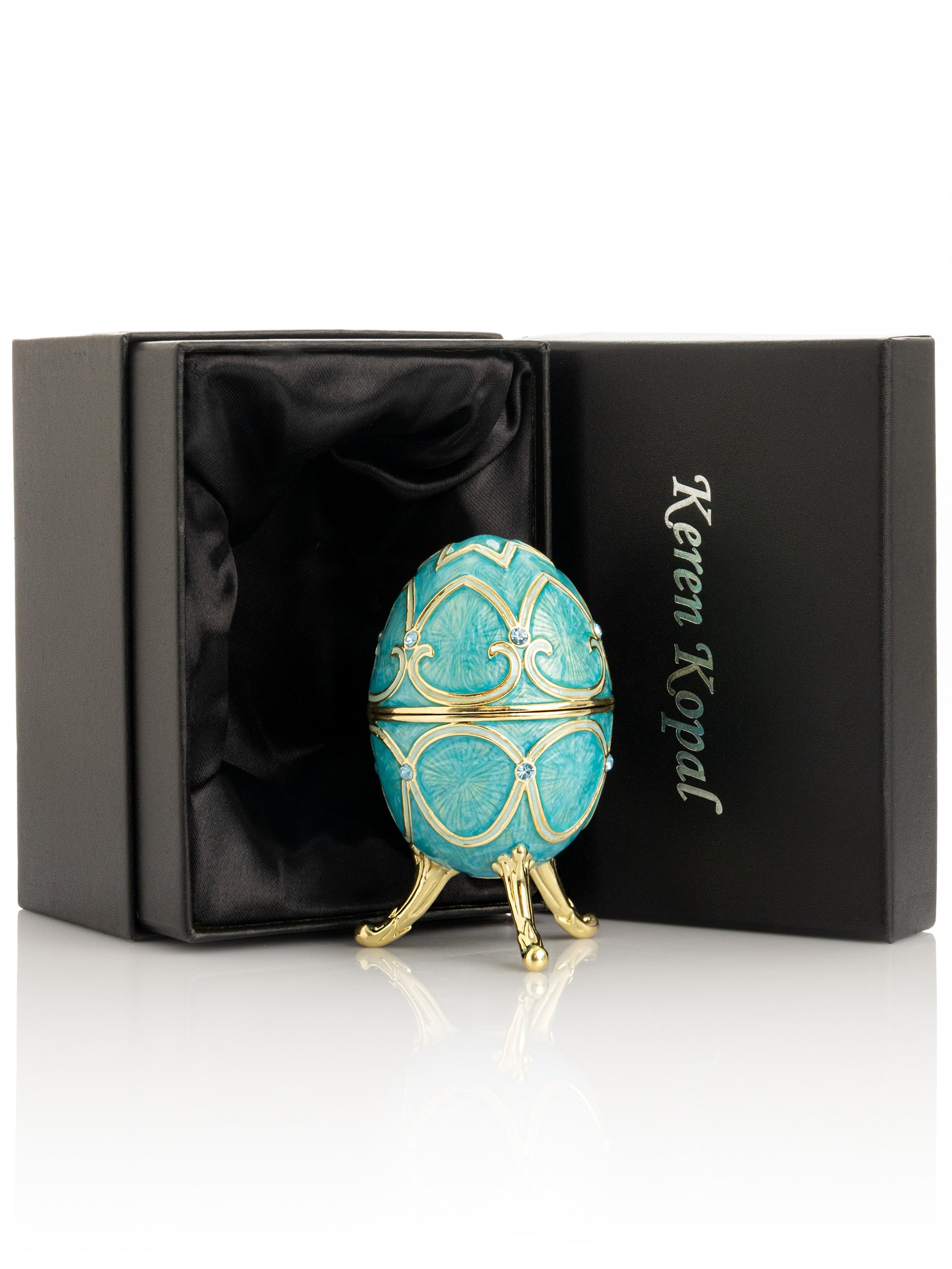 Keren Kopal Turquoise Easter Egg with Cat Hidden compartment