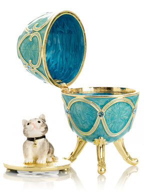Keren Kopal Turquoise Easter Egg with Cat Hidden compartment