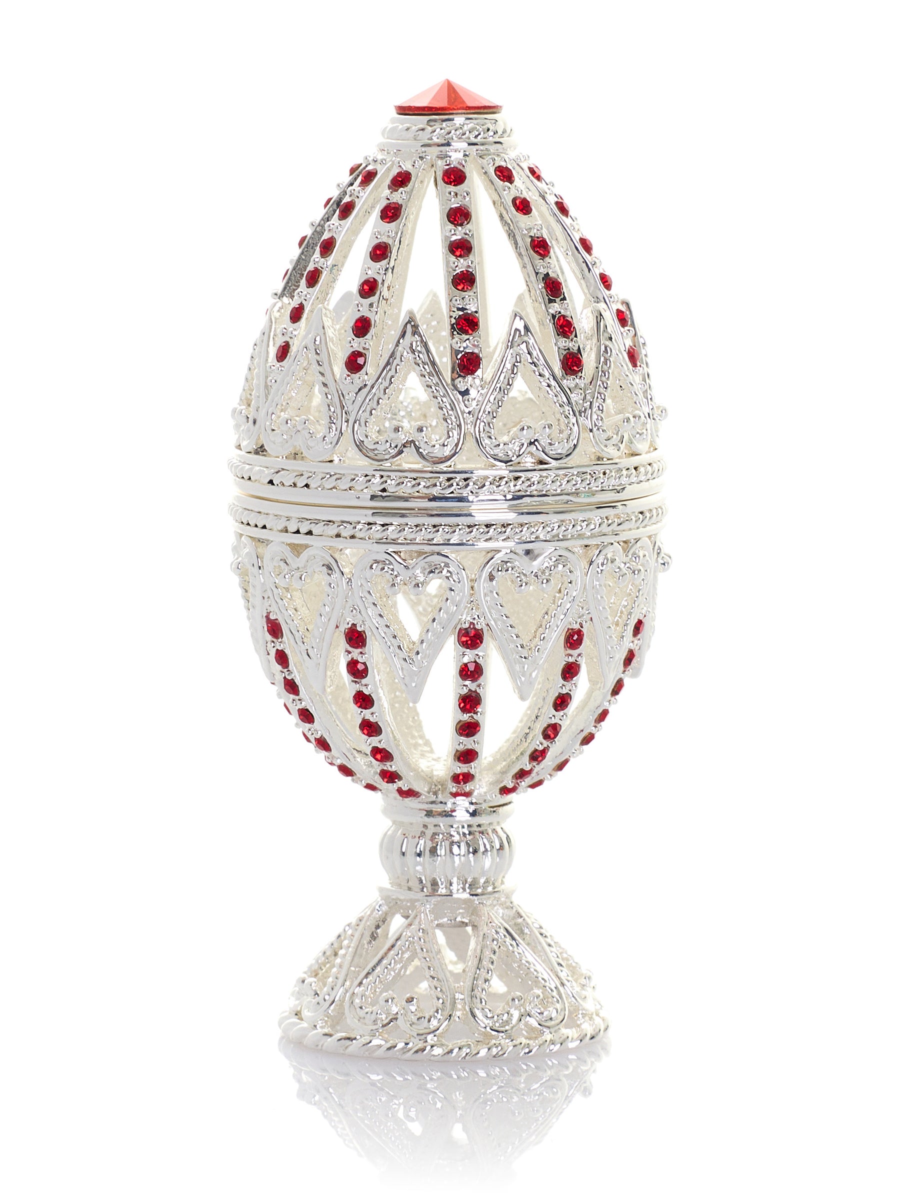 Keren Kopal Silver Easter Egg with Red Crystals & Hearts