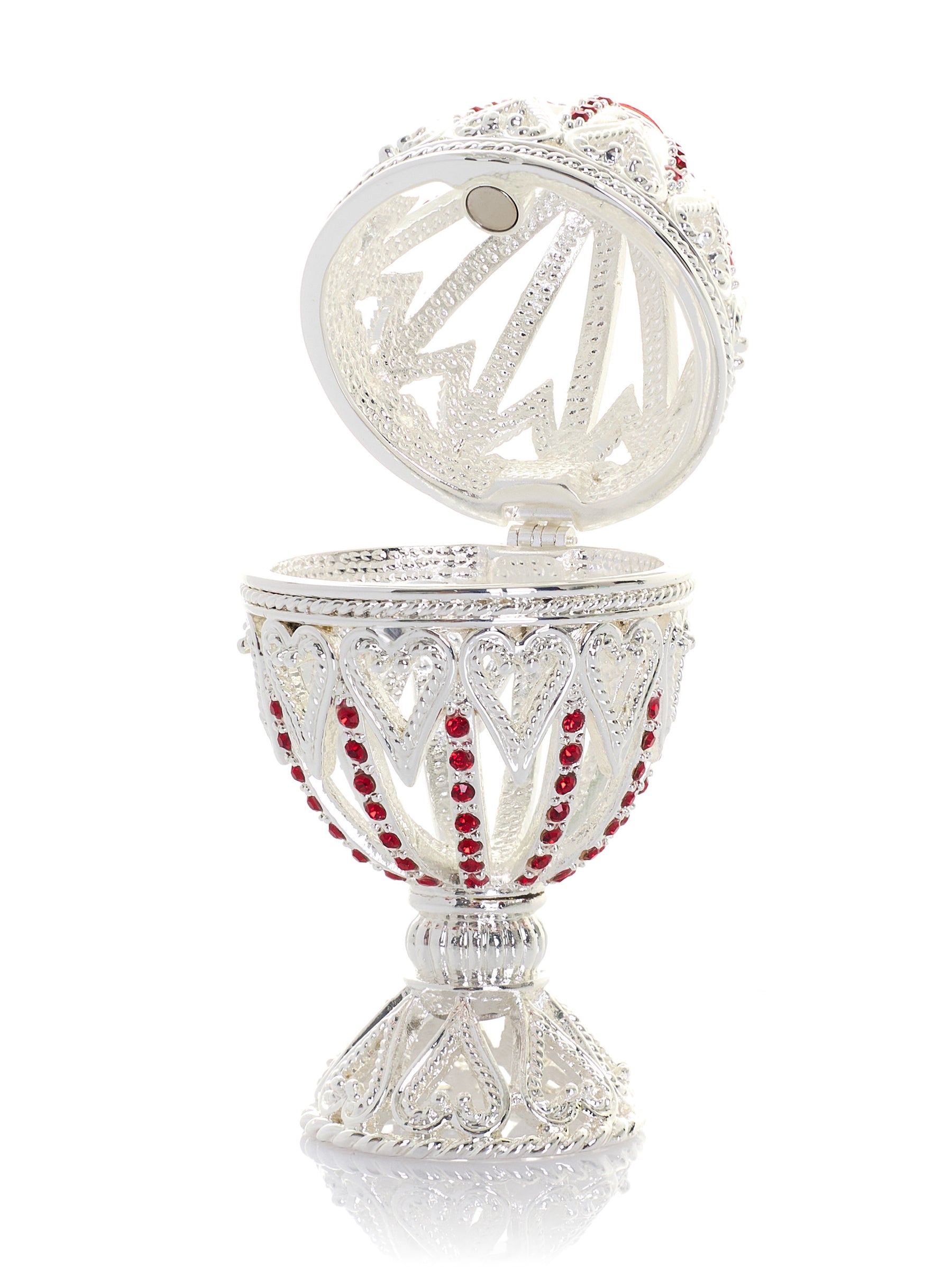 Keren Kopal Silver Easter Egg with Red Crystals & Hearts