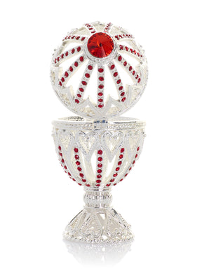 Keren Kopal Silver Easter Egg with Red Crystals & Hearts