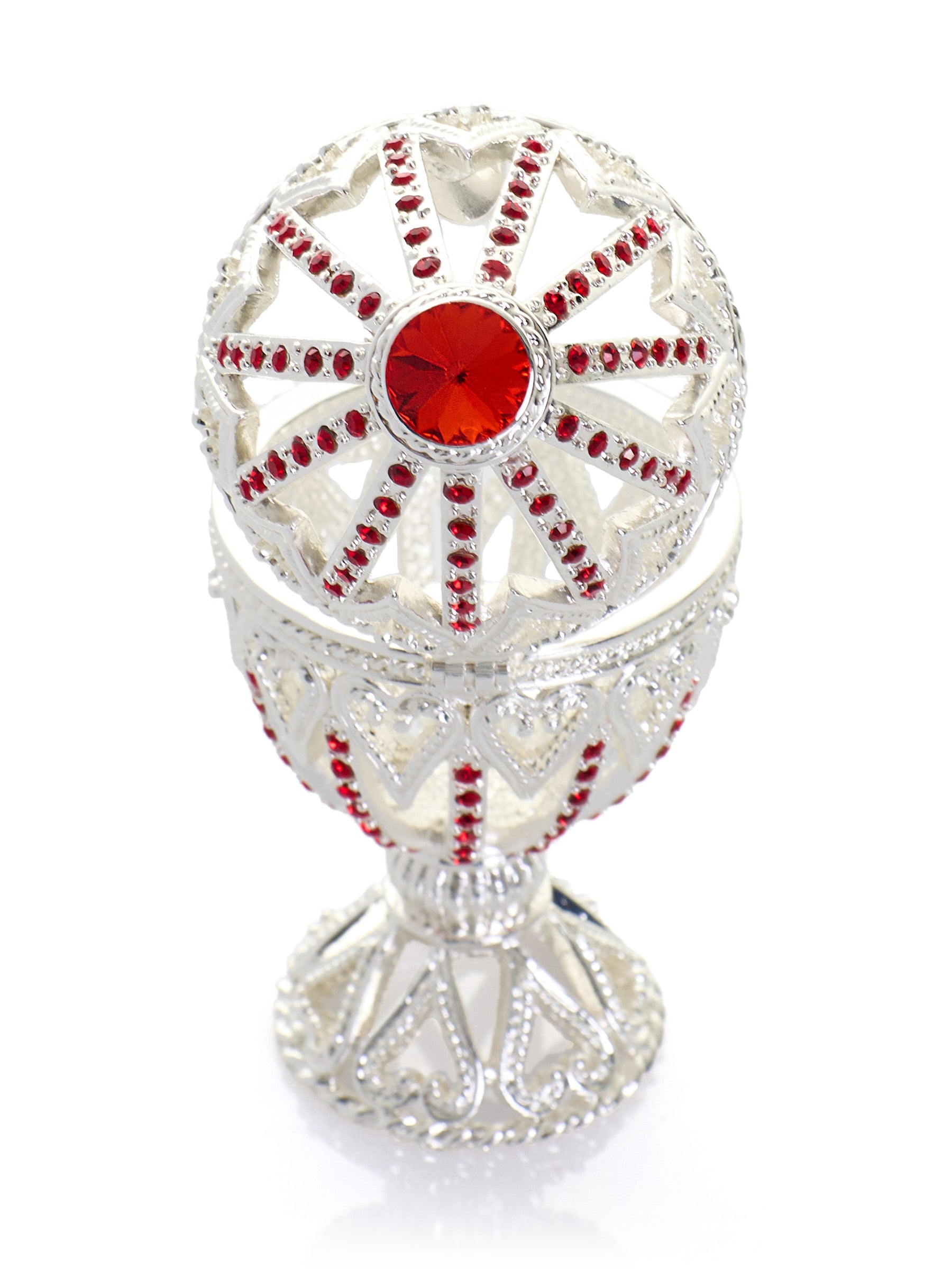Keren Kopal Silver Easter Egg with Red Crystals & Hearts
