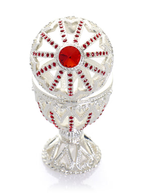 Keren Kopal Silver Easter Egg with Red Crystals & Hearts