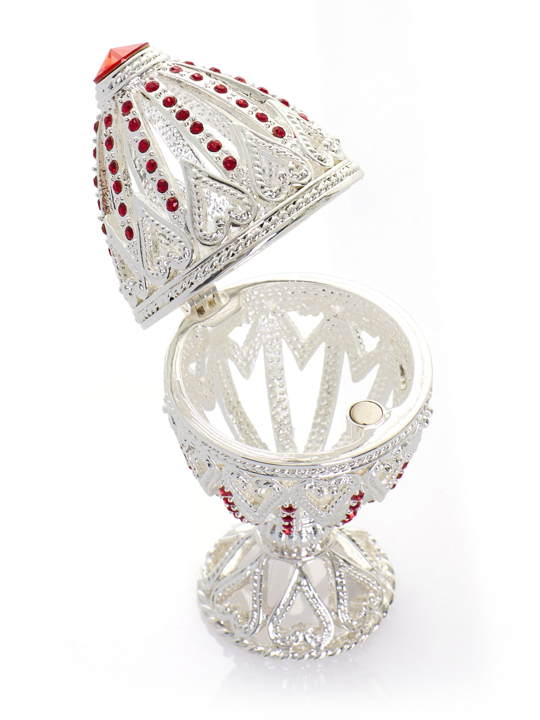 Keren Kopal Silver Easter Egg with Red Crystals & Hearts