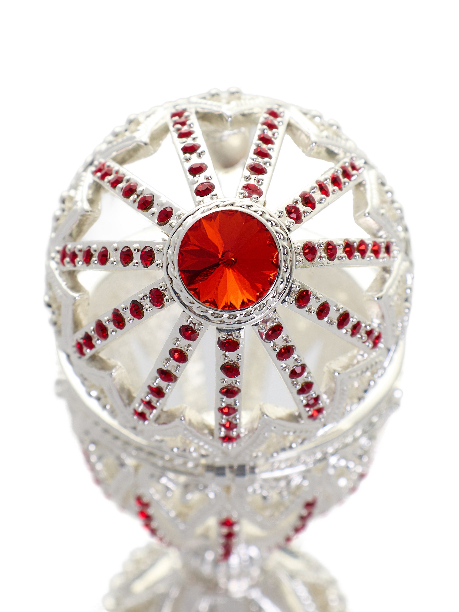 Keren Kopal Silver Easter Egg with Red Crystals & Hearts