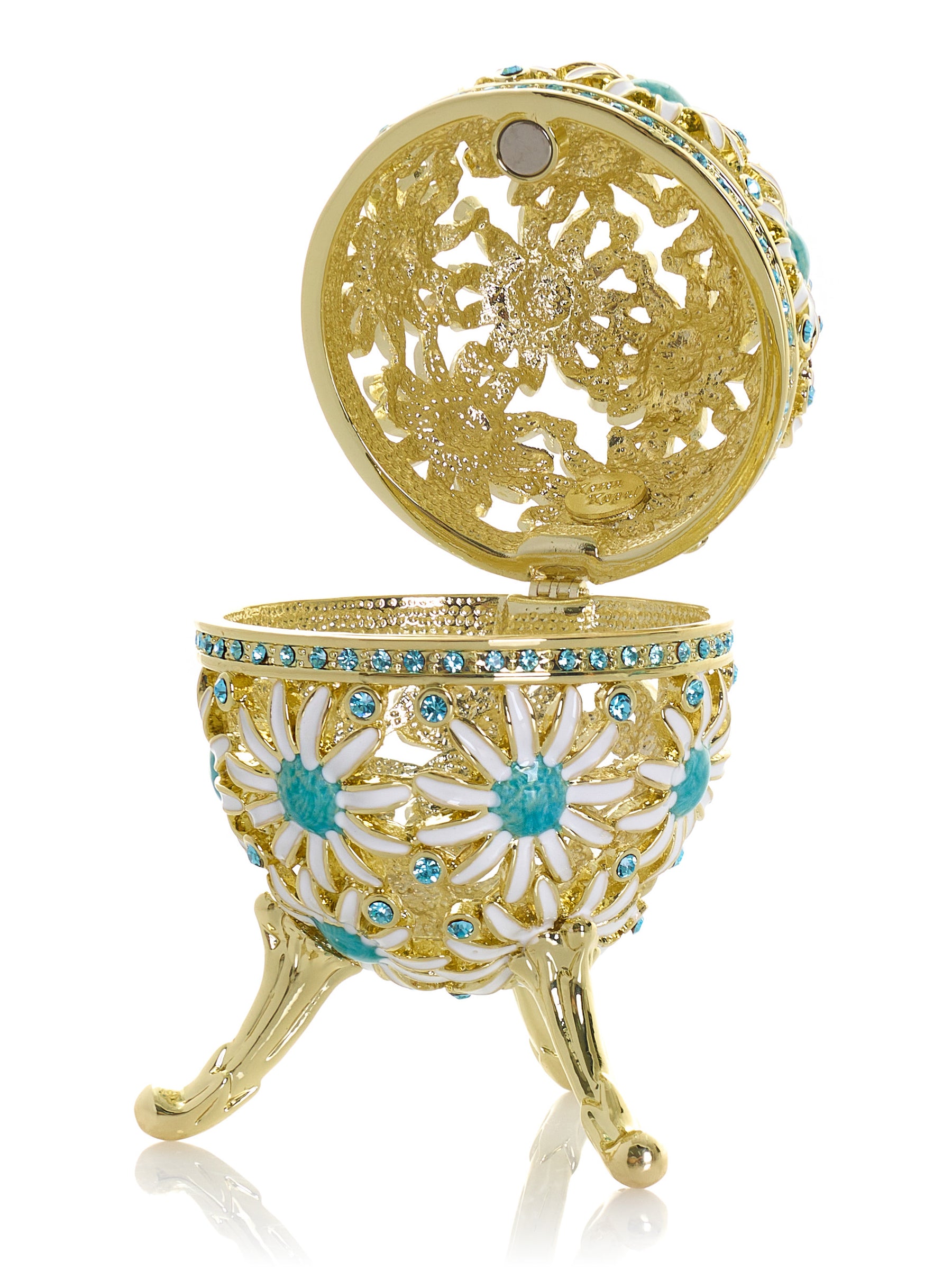 Keren Kopal Gold Easter Egg with Blue and White Flowers
