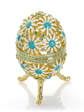 Keren Kopal Gold Easter Egg with Blue and White Flowers