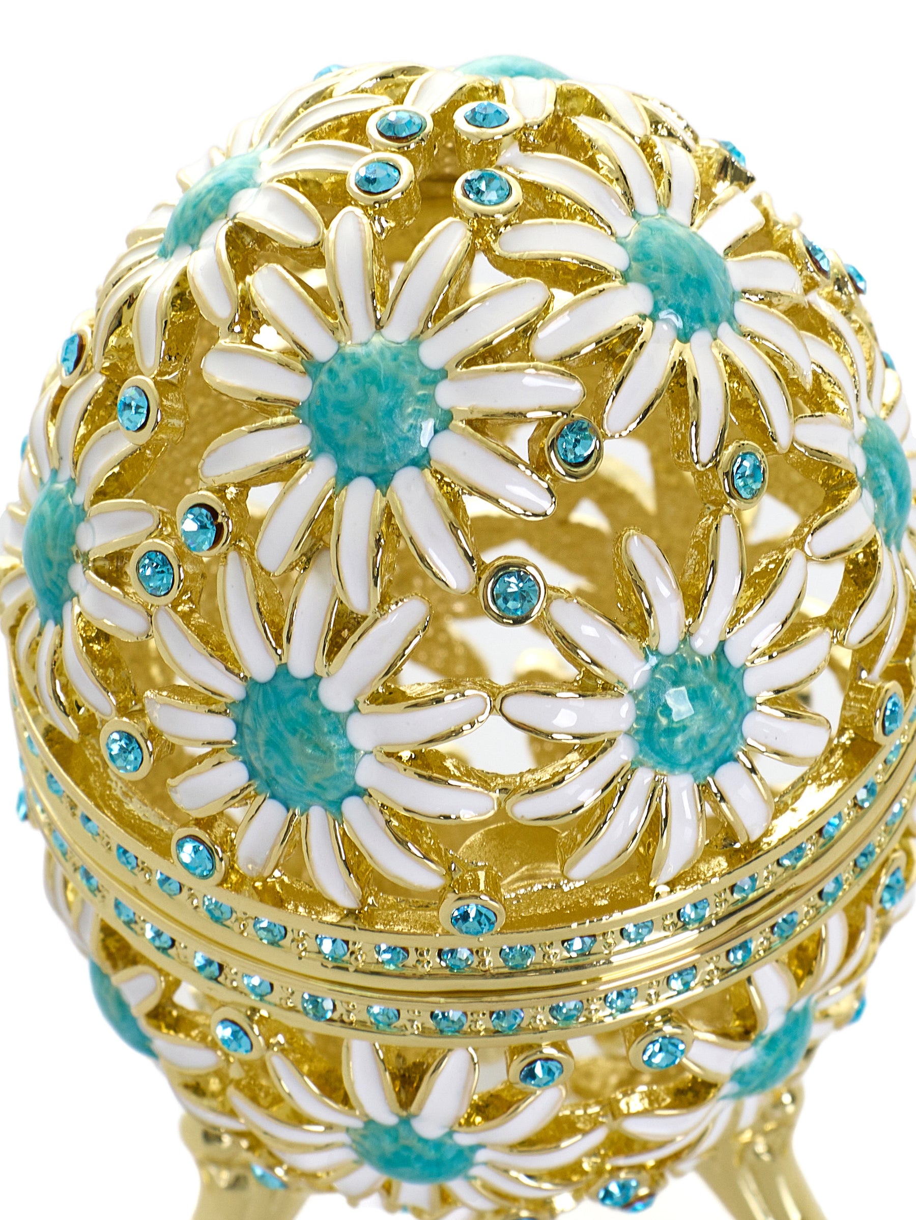 Keren Kopal Gold Easter Egg with Blue and White Flowers