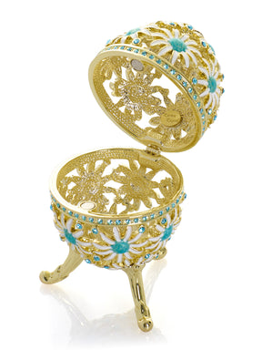 Keren Kopal Gold Easter Egg with Blue and White Flowers