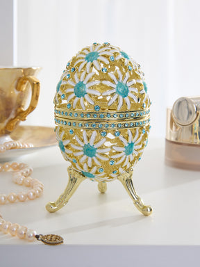 Keren Kopal Gold Easter Egg with Blue and White Flowers